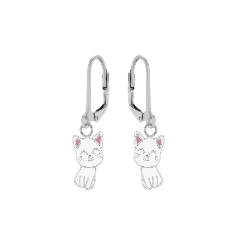 Kids Collectie WeLoveSilver | Zilveren Oorhangers, Witte Kat