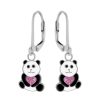 Kids Collectie WeLoveSilver | Zilveren Oorhangers, Lieve Panda Met Hart Van Kristallen