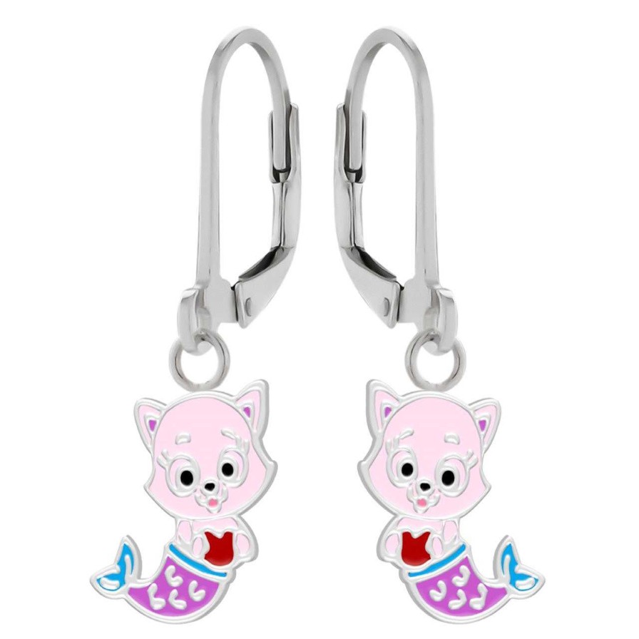 Kids Collectie WeLoveSilver | Zilveren Oorhangers, Roze Zeemeerminkat