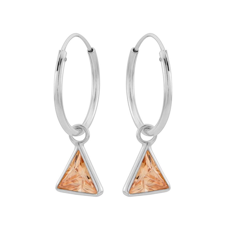 Oorbellen WeLoveSilver | Zilveren Oorringen Met Hanger, Driehoekvormige Cubic Zirkonia Steen Kleur Champagne