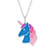 Kids Collectie WeLoveSilver | Zilveren Ketting, Blauw Eenhoornhoofd Met Roze Manen