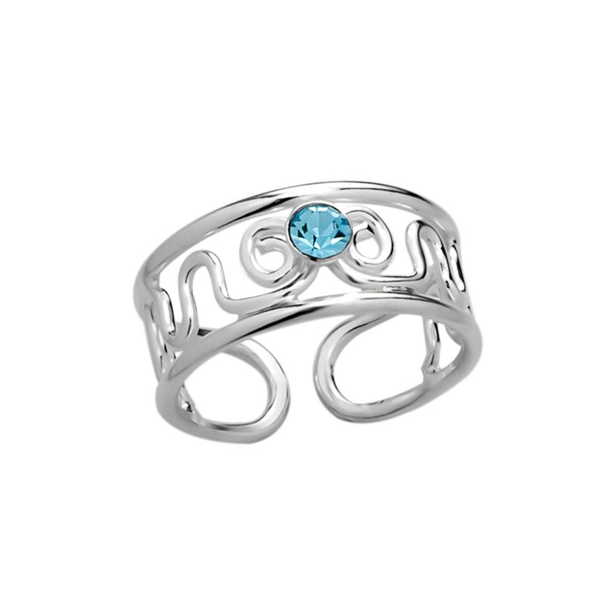 Ringen WeLoveSilver | Zilveren Teenring, Breed Opengewerkt Met Babyblauwe Kristal