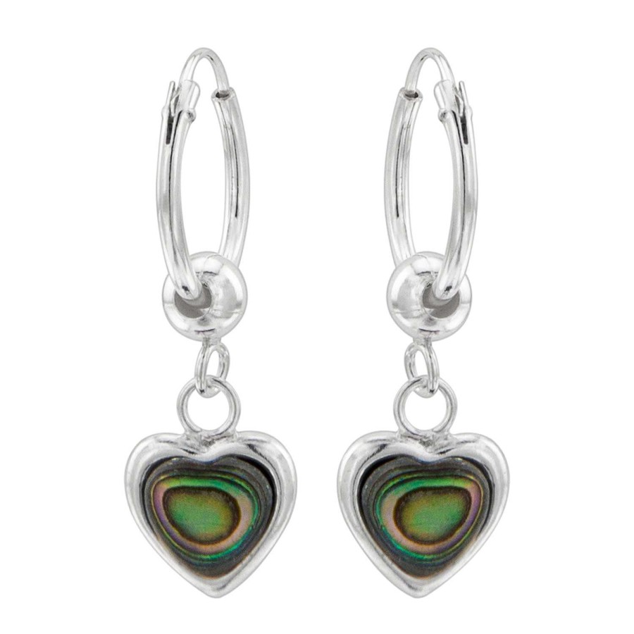 Oorbellen WeLoveSilver | Zilveren Oorringen Met Hanger, Bolletjes En Hart Van Abalone Steen