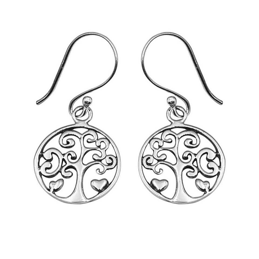 Oorbellen WeLoveSilver | Zilveren Oorhangers, Tree Of Life Met Hartjes