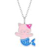 Kids Collectie WeLoveSilver | Zilveren Ketting, Roze Kat Met Blauwe Zeemeerminstaart.Jpg