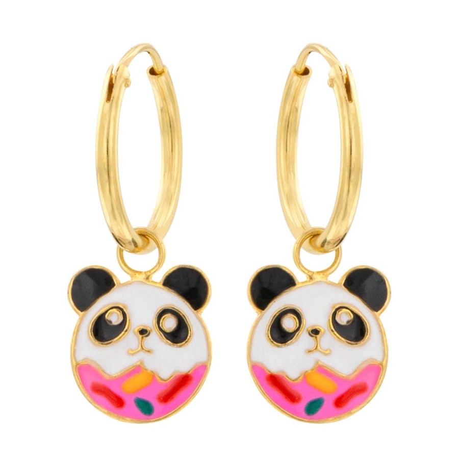 Kids Collectie WeLoveSilver | Gold Plated Oorringen Met Hanger, Panda Donut