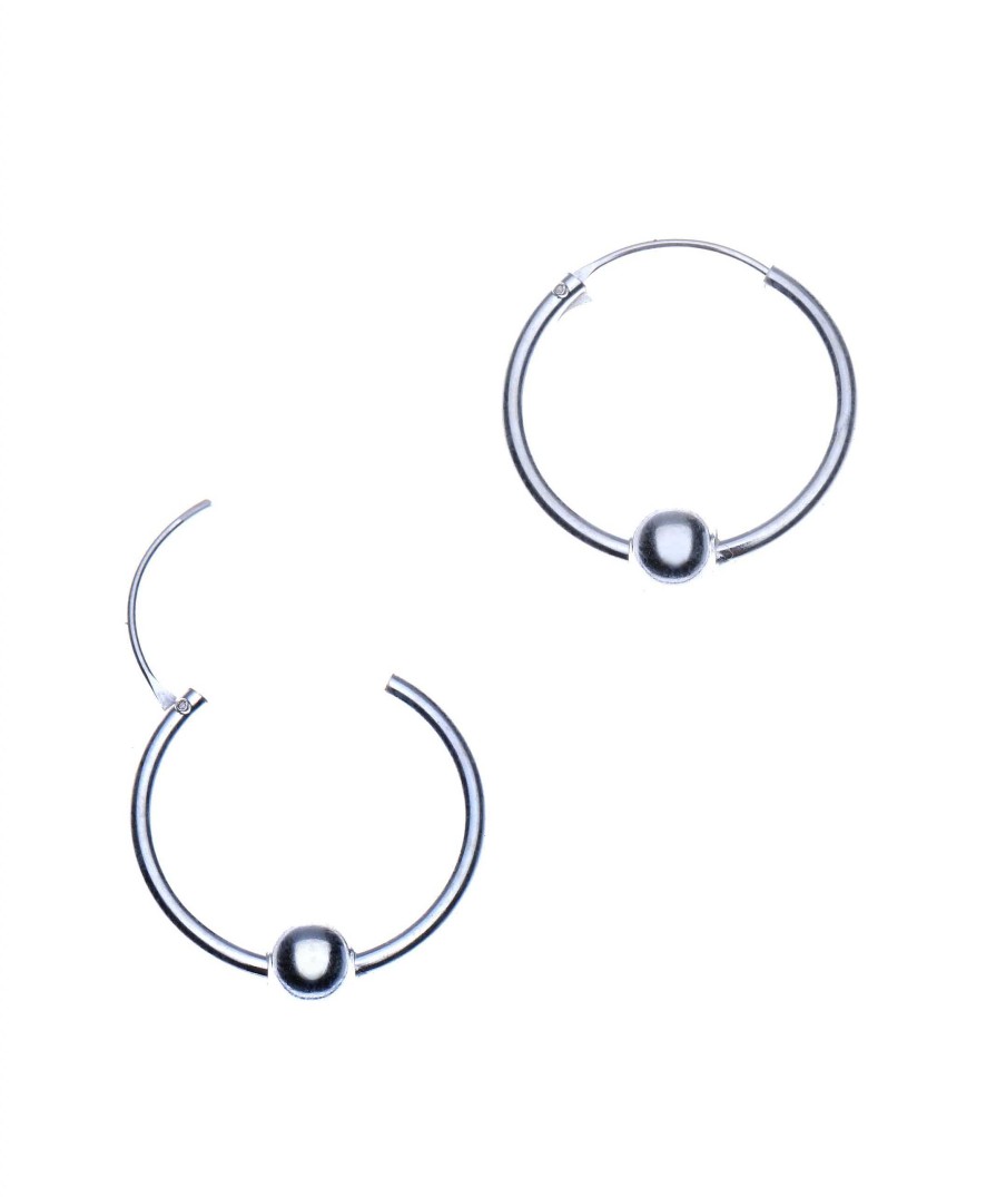 Oorbellen WeLoveSilver | Zilveren Bali Hoops Met Enkel Bolletje, 18 Mm