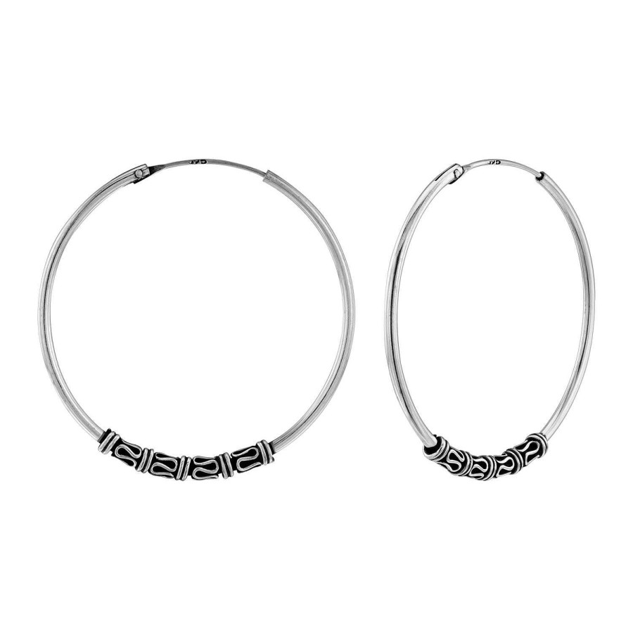 Oorbellen WeLoveSilver | Zilveren Bali Hoops, 40 Mm, Kringeltjes En Geoxideerd