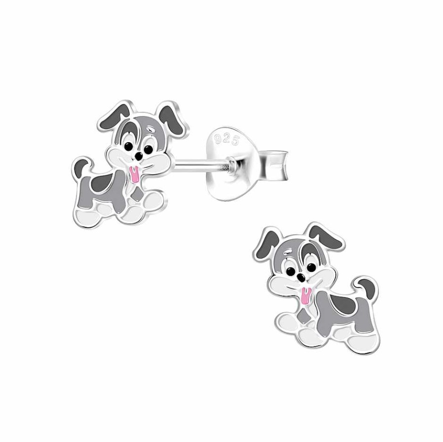 Kids Collectie WeLoveSilver | Zilveren Oorstekers, Vrolijk Grijs Hondje