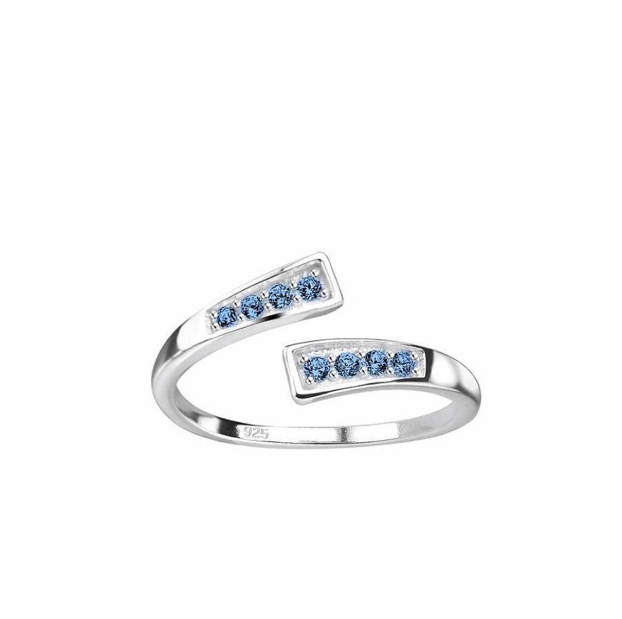 Ringen WeLoveSilver | Zilveren Teenring, Opengewerkt Met Blauwe Kristallen