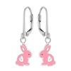 Kids Collectie WeLoveSilver | Zilveren Oorhangers, Roze Konijn Met Wit Hartje Met Kristal