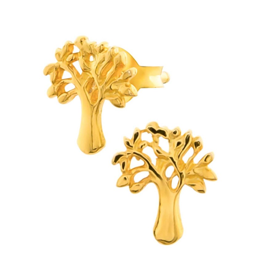 Oorbellen WeLoveSilver | Gold Plated Oorstekers, Tree Of Life, Levensboom