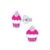 Kids Collectie WeLoveSilver | Zilveren Oorstekers, Cupcake, Roze Met Kristal