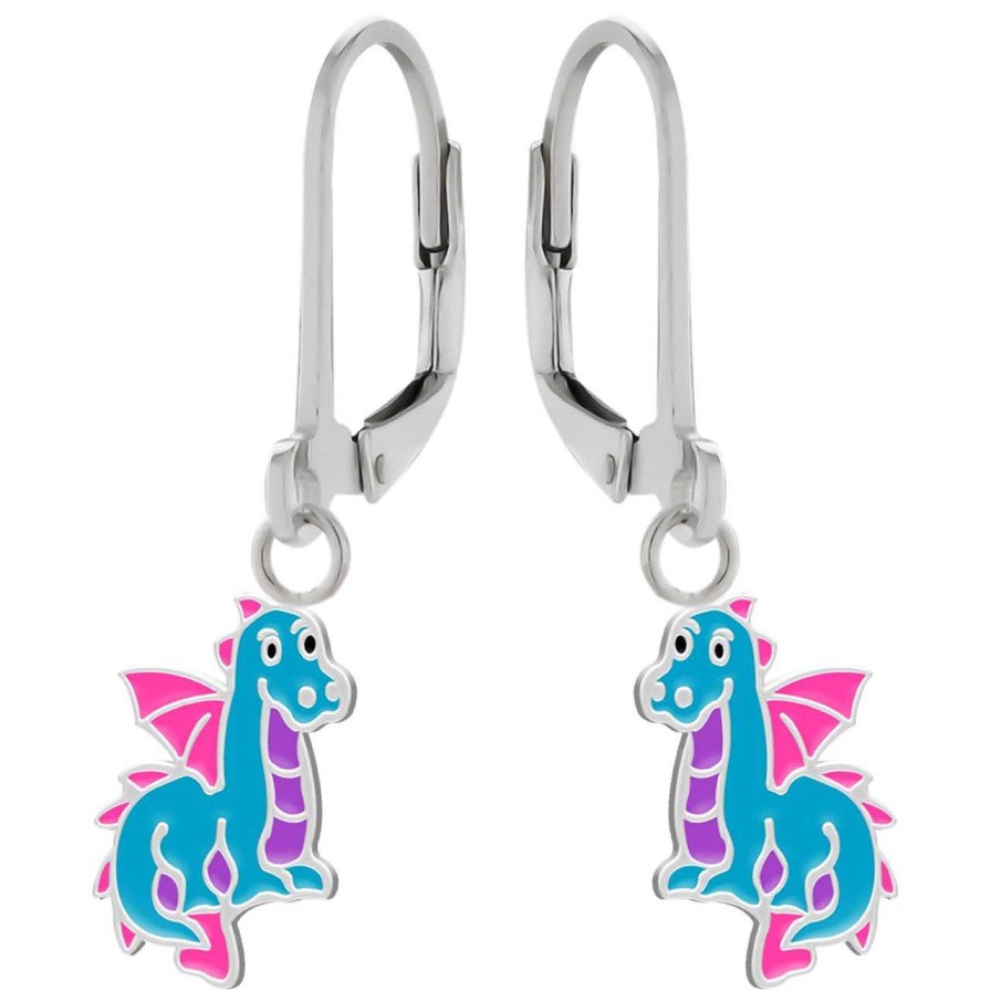 Kids Collectie WeLoveSilver | Zilveren Oorhangers, Blauw Draakje Met Roze Vleugels