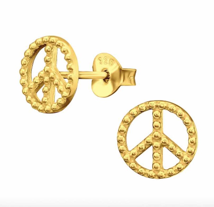 Oorbellen WeLoveSilver | Gold Plated Oorstekers, Opengewerkt Peace Teken Met Bolletjes Details