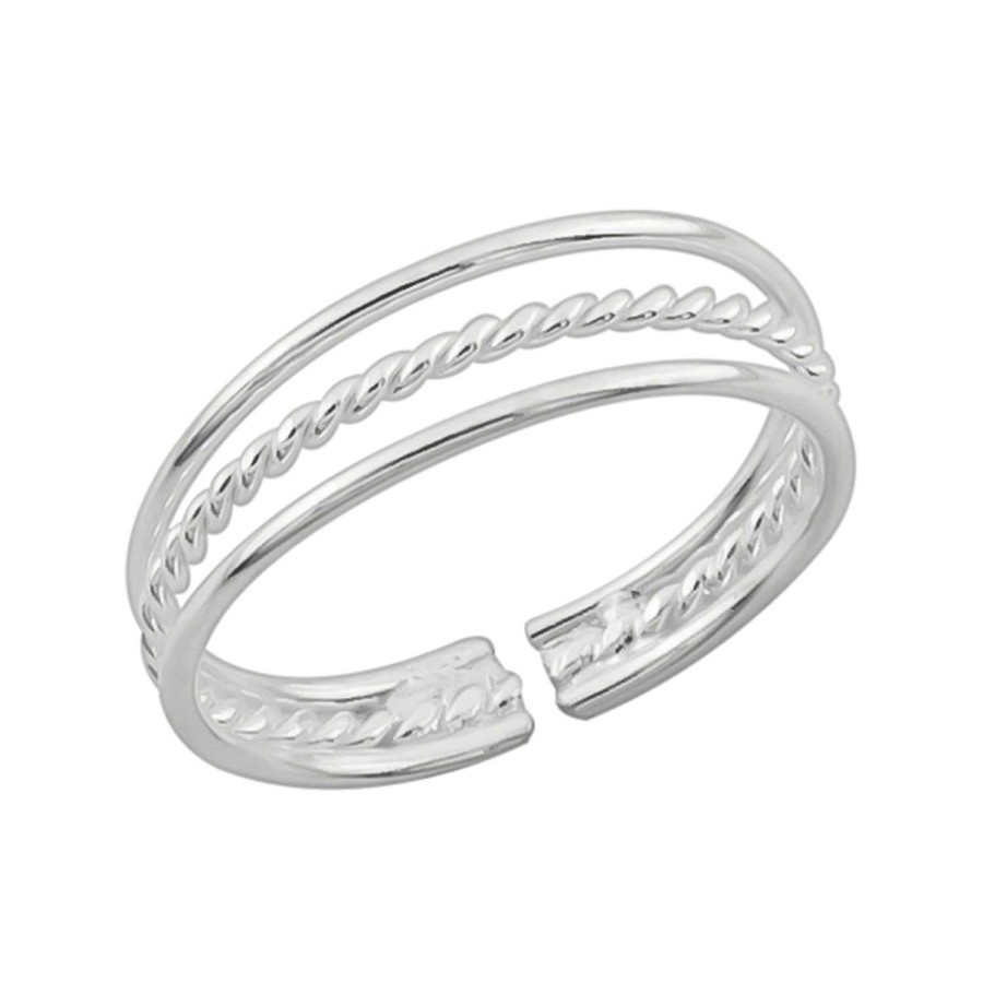 Ringen WeLoveSilver | Zilveren Teenring, Drie Banden Met Gedraaide Band