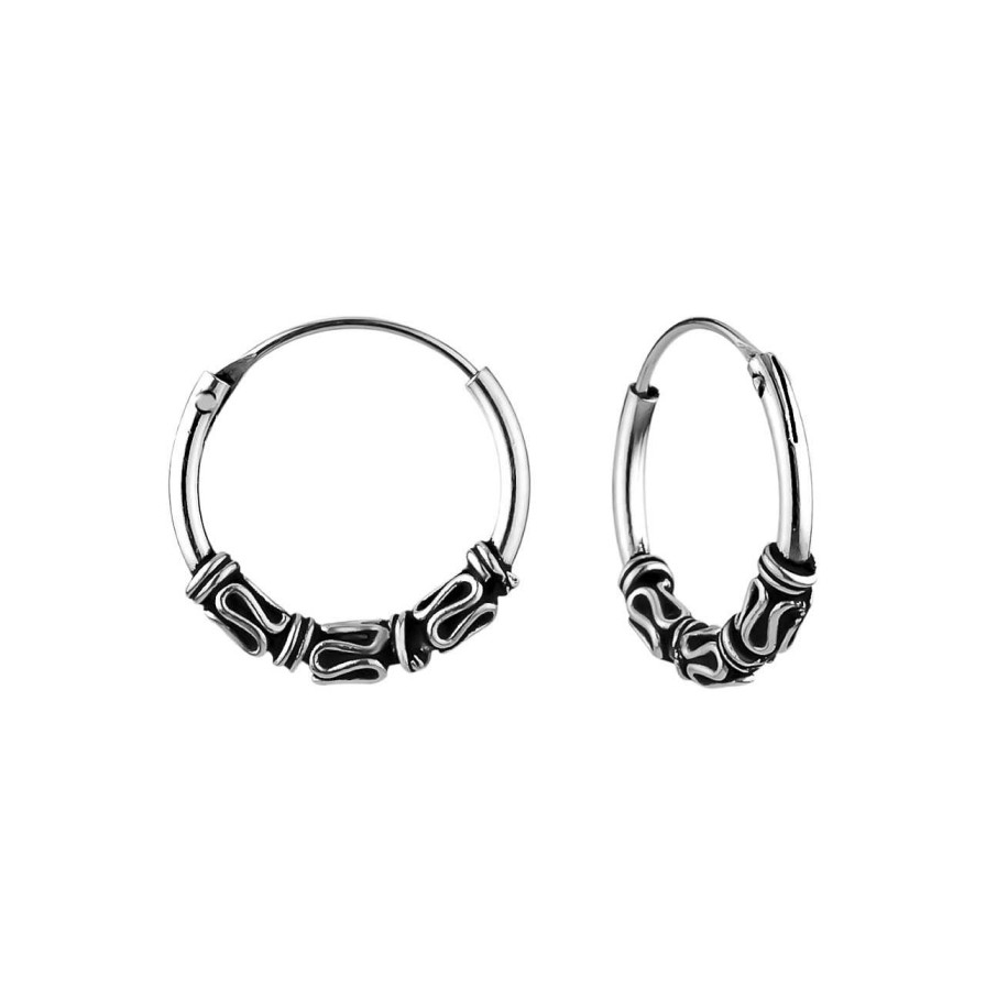 Oorbellen WeLoveSilver | Zilveren Bali Hoops, 14 Mm Met Slingertjes En Spiraaltjes