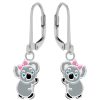 Kids Collectie WeLoveSilver | Zilveren Oorhangers, Koala Met Roze Strikje