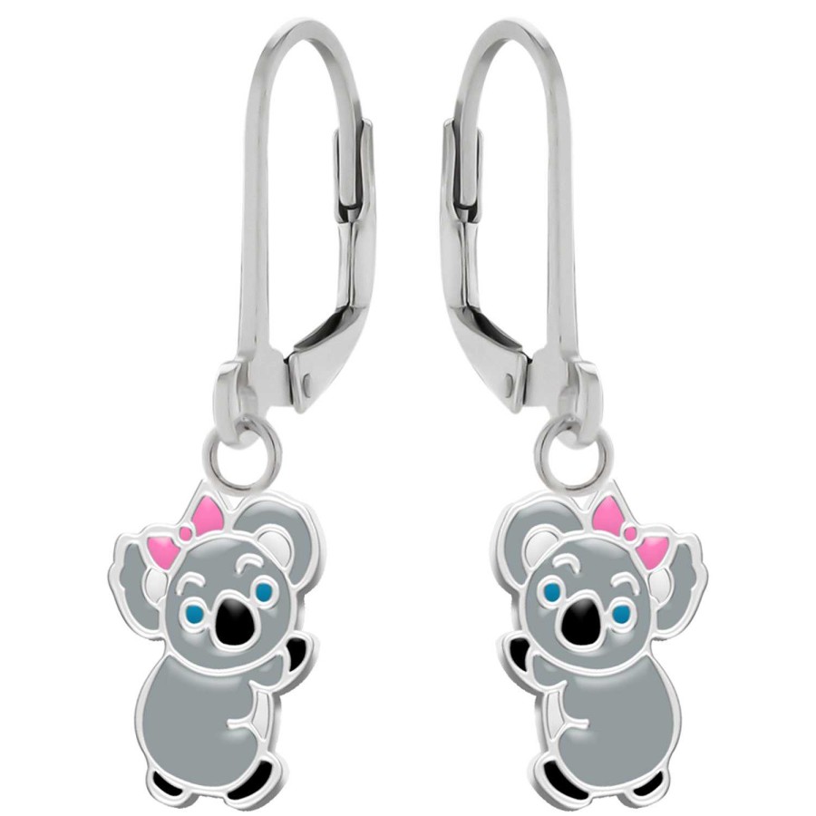 Kids Collectie WeLoveSilver | Zilveren Oorhangers, Koala Met Roze Strikje