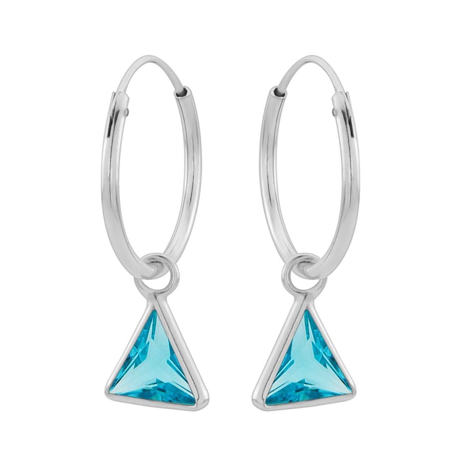 Oorbellen WeLoveSilver | Zilveren Oorringen Met Hanger, Driehoekvormige Cubic Zirkonia Steen Kleur Aqua Marine