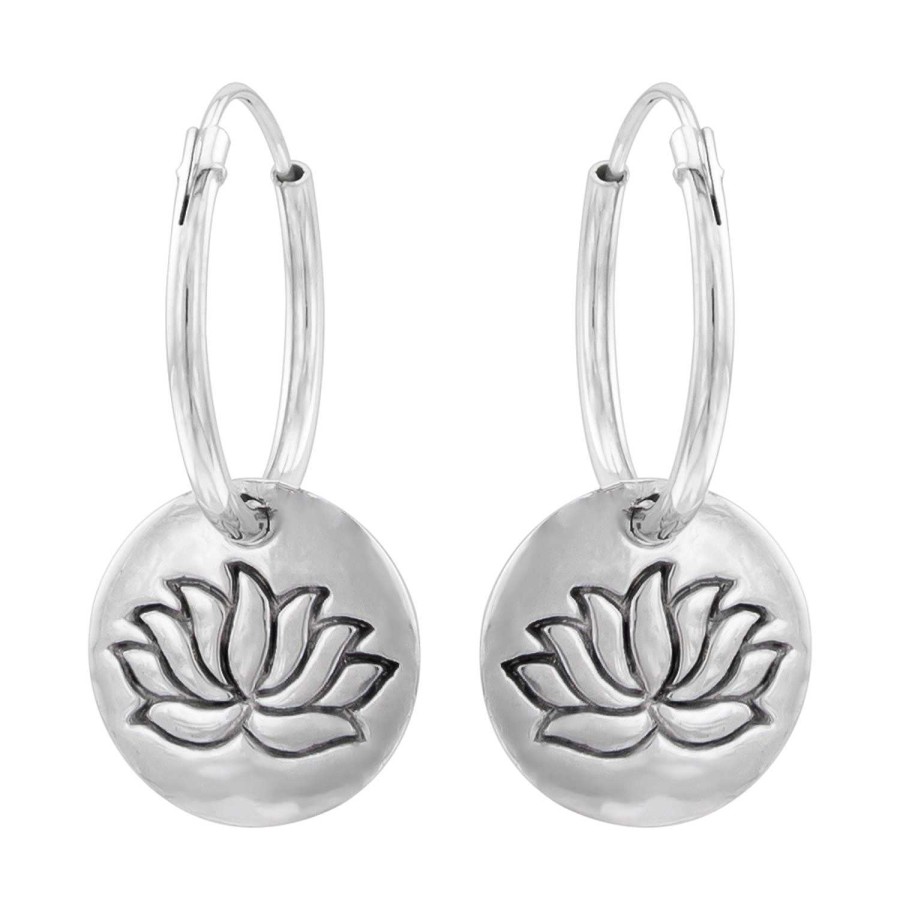 Oorbellen WeLoveSilver | Zilveren Oorringen Met Hanger, Cirkel Met Lotus Bloem