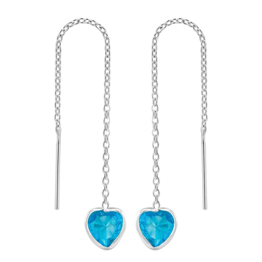 Oorbellen WeLoveSilver | Zilveren Chain Oorbellen, Blauw Hart