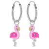 Kids Collectie WeLoveSilver | Zilveren Oorringen Met Hanger, Roze Flamingo Met Kristal