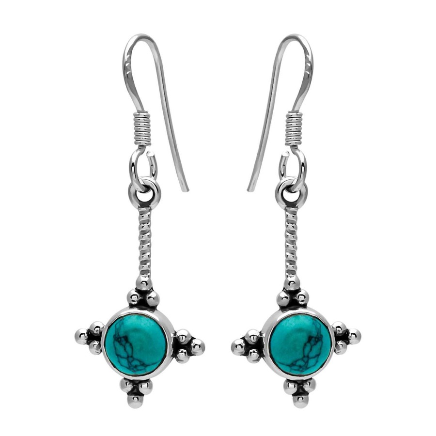 Oorbellen WeLoveSilver | Zilveren Oorhangers, Gedraaid Staafje Met Turquoise Steen En Bolletjes