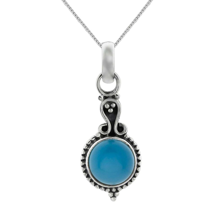 Kettingen WeLoveSilver | Zilveren Ketting, Blauwe Ronde Chalcedoon Steen Met Details