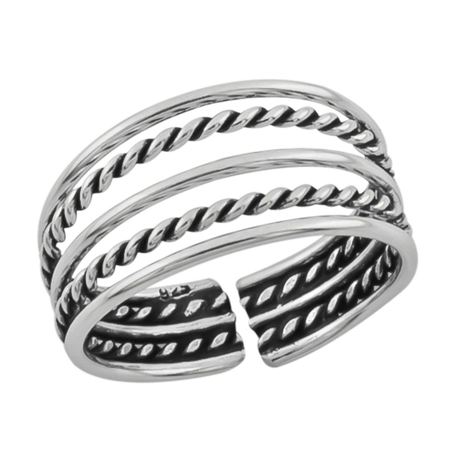 Ringen WeLoveSilver | Zilveren Teenring, Vijf Banden, Glad En Gevlochten