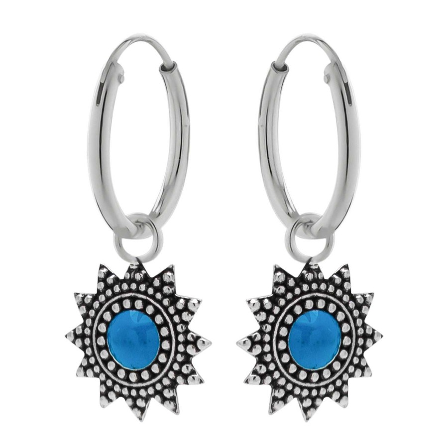 Oorbellen WeLoveSilver | Zilveren Oorringen Met Hanger, Zonnetje Met Blauwe Steen