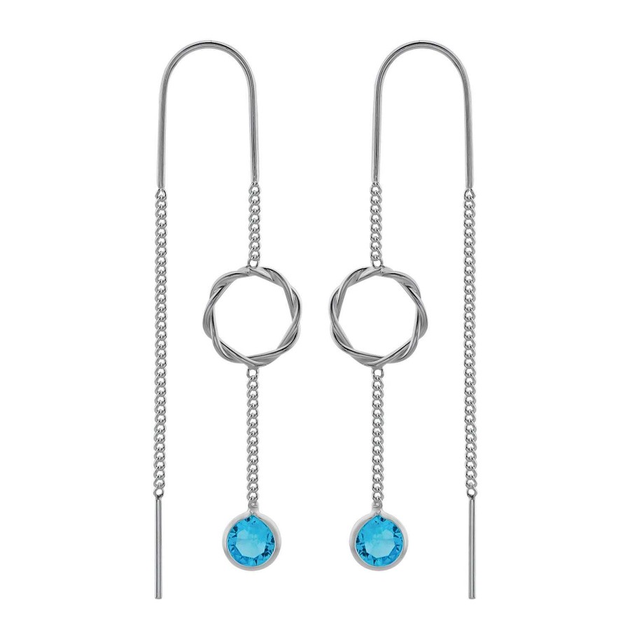 Oorbellen WeLoveSilver | Zilveren Chain Oorbellen, Bewerkte Cirkel En Blauw Kristal